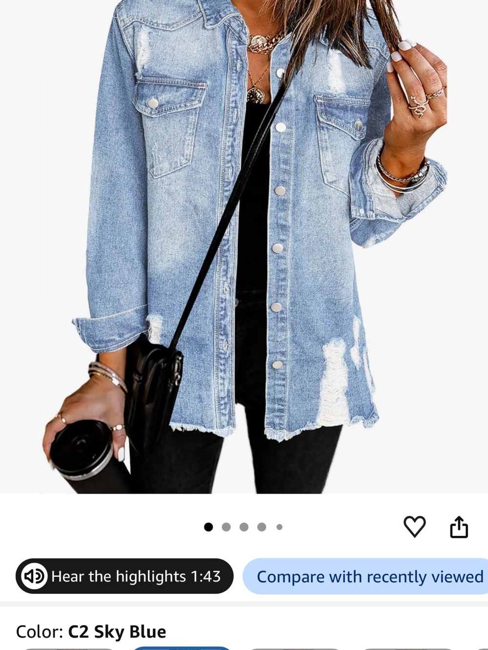 Women’s Distressed Light Blue Denim Shirt Jacket